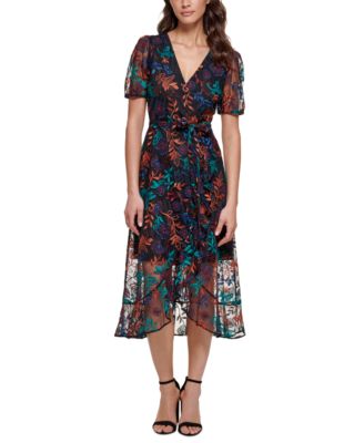 kensie - Women's Multi-Color Tie-Waist Embroidered Dress
