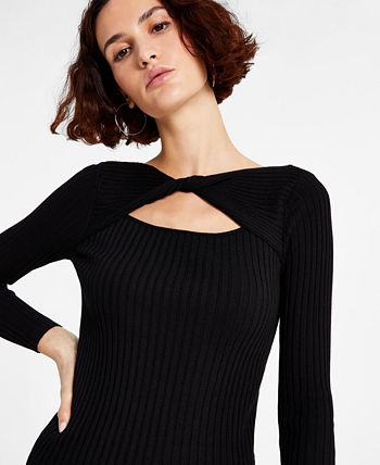 Bar III Women's Ribbed Twist-Front Cutout Long-Sleeve Sweater, Created ...