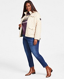 Plus Size Quilted Jacket, Snowflake Sweater & Pull-On Jeans