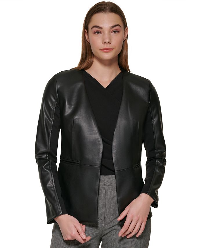 Calvin Klein Women's Open Front Faux Leather Jacket & Reviews - Jackets &  Blazers - Women - Macy's