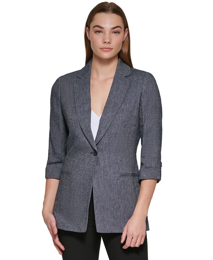 Calvin Klein Women's Herringbone Linen One Button Jacket - Macy's
