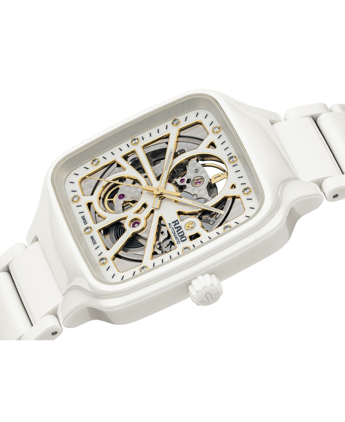 Rado Women's Swiss Automatic True Square Diamond (1/10 Ct. T.w.) White Ceramic Bracelet Watch 38mm In No Color