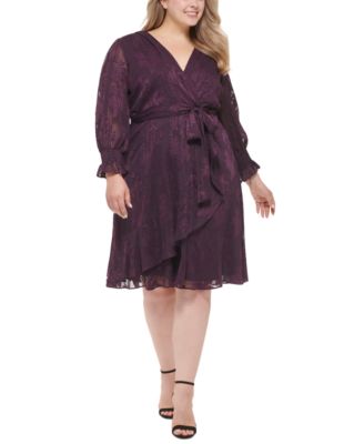 Jessica Howard - Plus Size Ruffled Chiffon Belted Dress