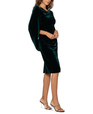 Betsy & Adam Petite Velvet Cape-Sleeve Drape-Back Dress