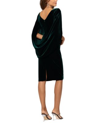 Betsy & Adam Petite Velvet Cape-Sleeve Drape-Back Dress