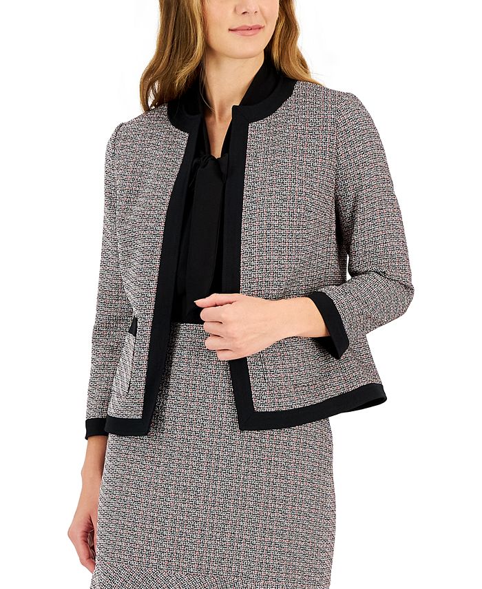 Kasper Women's Framed Metallic-Flecked Tweed Collarless 3/4-Sleeve Jacket -  Macy's