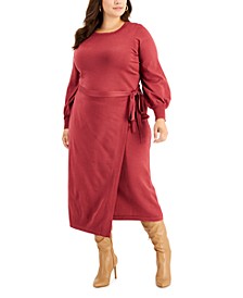 Plus Size Faux-Wrap Long-Sleeve Sweater Dress