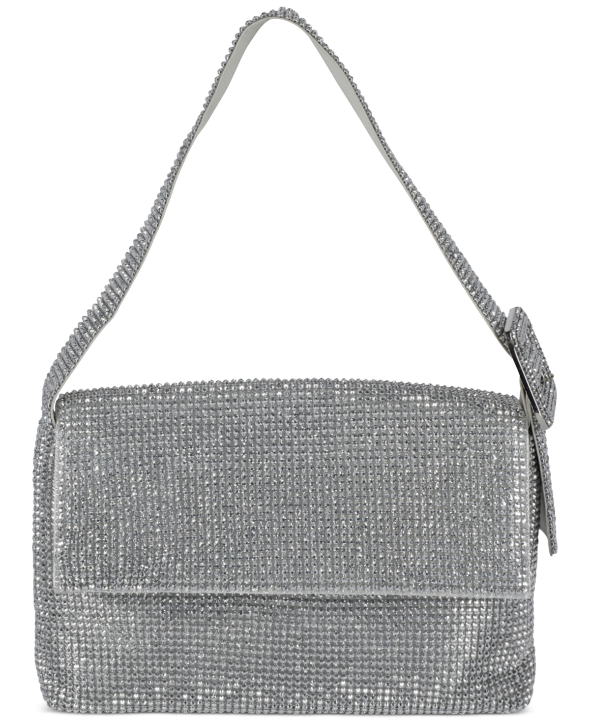 Inc International Concepts Mesh Flap Shoulder Bag, Created For Macy's In Silver