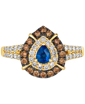 Blue Sapphire (1/3 ct. t.w.) & Diamond (3/4 ct. t.w.) Teardrop Halo Ring in 14k Gold