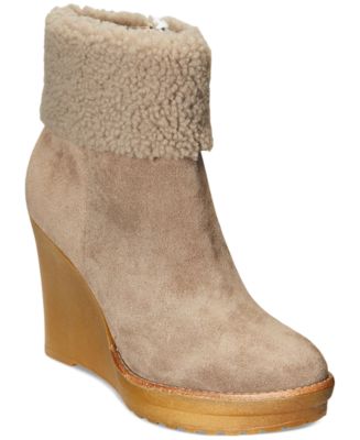 Lauren Ralph Lauren Women s Steph Shearling Cuff Wedge Booties Macy s