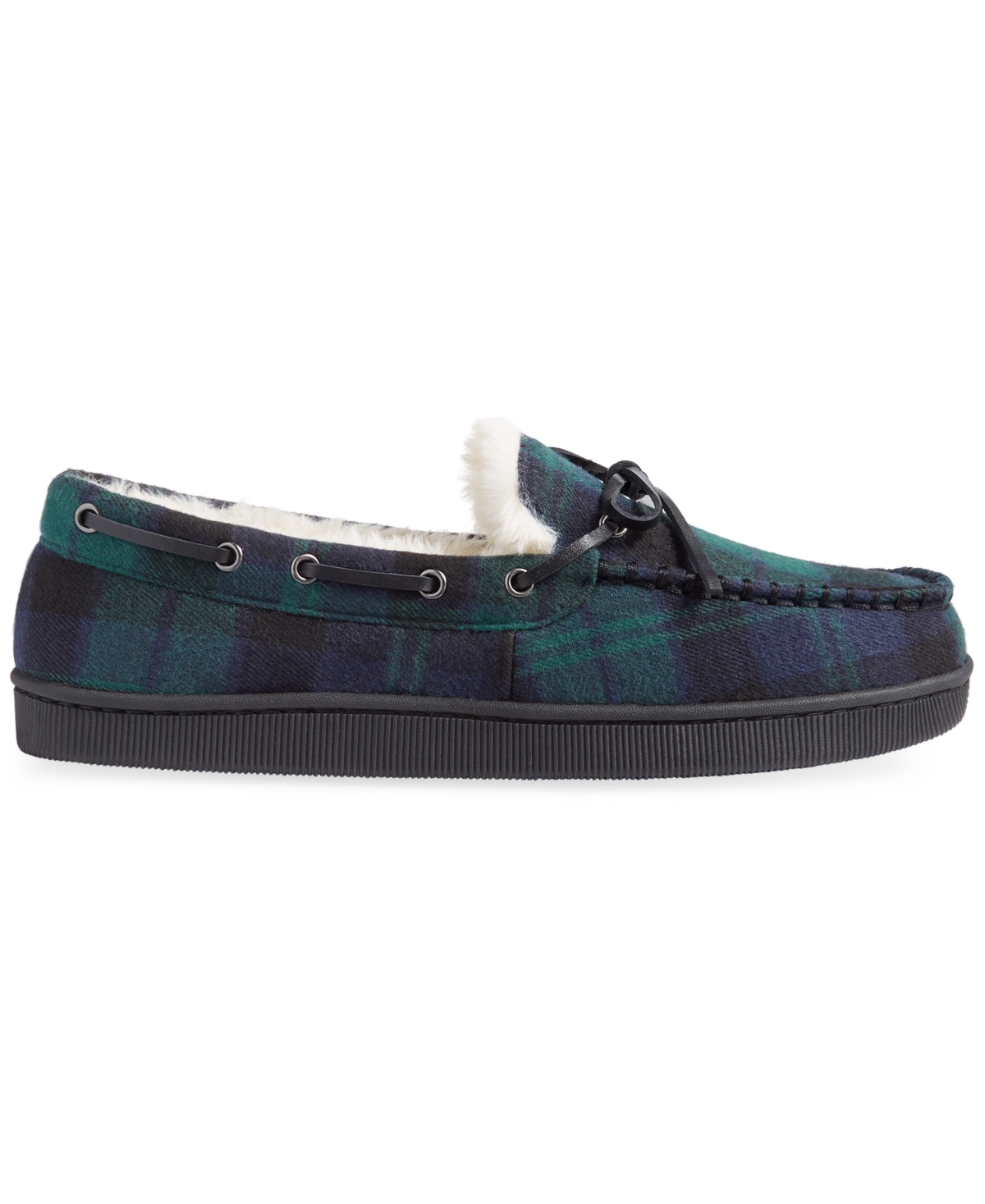 Shop Club Room Men's Plaid Moccasin Slippers With Faux-fur Lining, Created For Macy's In Green,blue