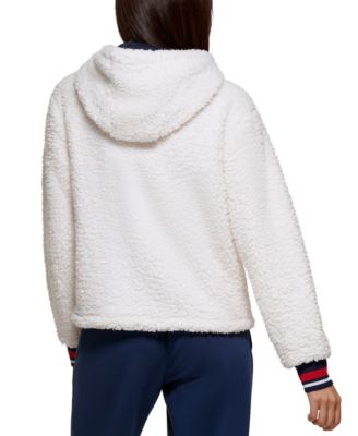 Tommy Hilfiger Women's Cropped Faux Sherpa Hooded Jacket - Macy's