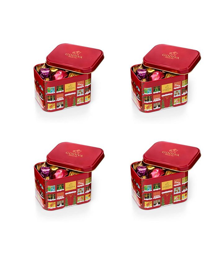 Godiva Holiday Tin Assorted Wrapped G Cube Truffles 15 Piece Each, Set of 4 Macy's