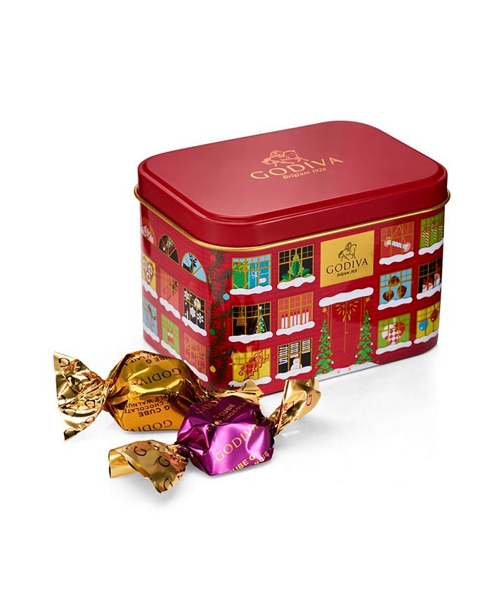 Godiva Holiday Tin Assorted Wrapped G Cube Truffles 15 Piece Each, Set of 4 Macy's
