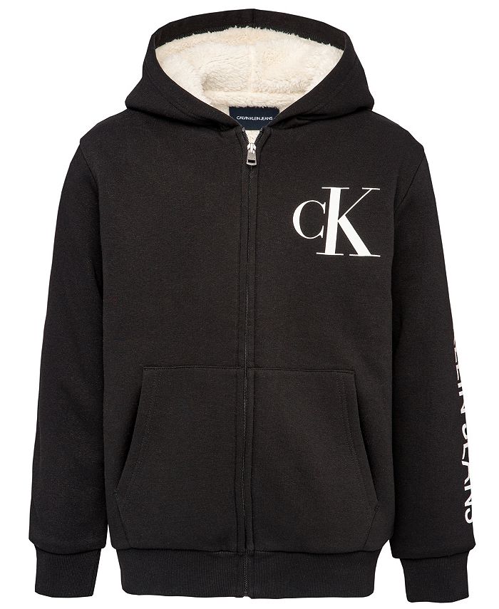 Calvin Klein Big Boys Monogram Duo Sherpa Lined Full Zip Sweatshirt &  Reviews - Sweaters - Kids - Macy's