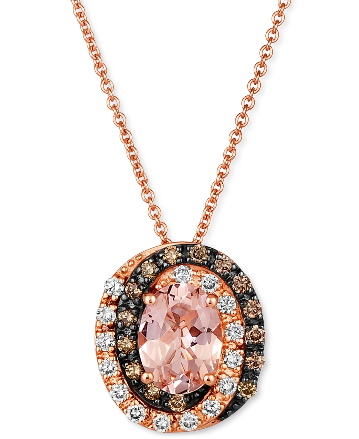Peach Morganite (7/8 ct. t.w.) & Diamond (1/3 ct. t.w.) Adjustable 20" Pendant Necklace in 14k Rose Gold - Morganite