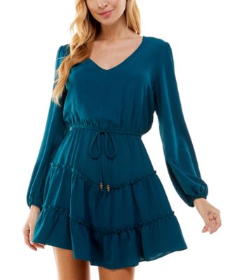 City Studios - Juniors' Tiered-Hem Drawstring-Waist Dress