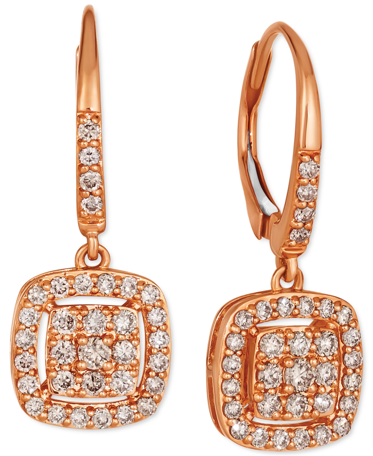Nude Diamond Pave Cluster Leverback Drop Earrings (5/8 ct. t.w.) in 14k Rose Gold - K Strawberry Gold Earrings