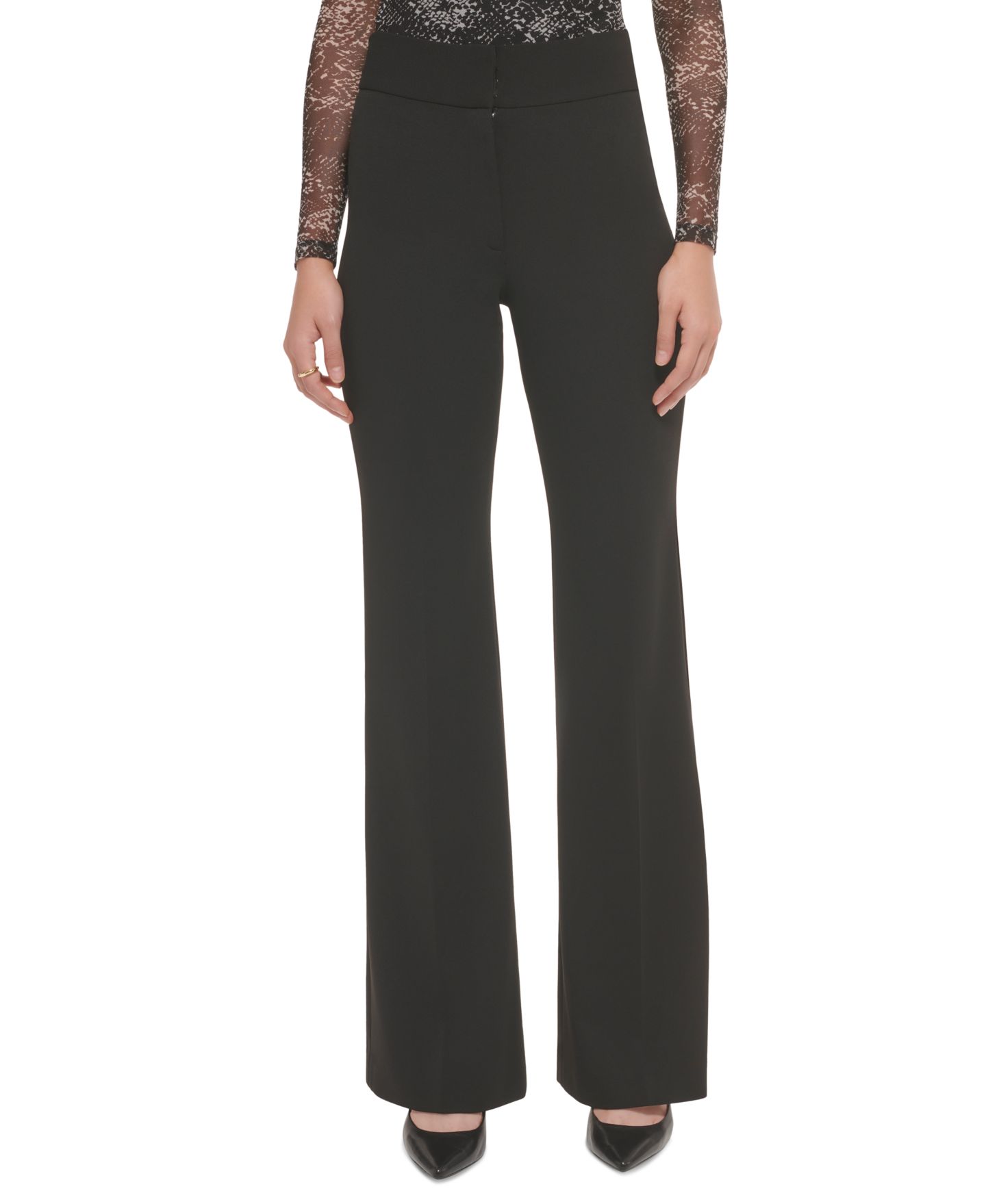 Женские брюки DKNY Polished High-Waist Wide-Leg Trousers, цвет: Чёрный — фото 1