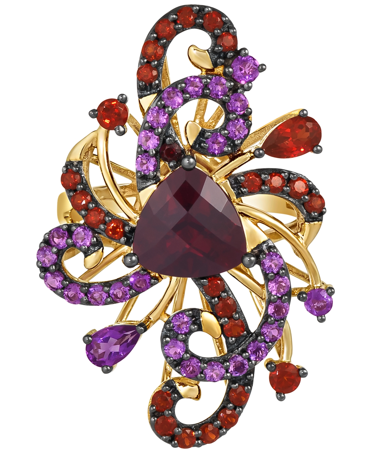Le Vian Crazy Collection Pomegranate Garnet (4 Ct. T.w.) & Grape Amethyst (5/8 Ct. T.w.) Swirling Statement In 14k Honey Gold Ring