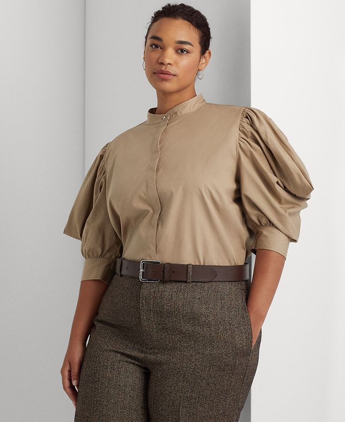 Lauren Ralph Lauren Plus-Size Puff-Sleeve Cotton Broadcloth Shirt & Reviews  - Tops - Plus Sizes - Macy's