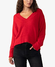 Women's Plush Long Sleeve V-Neck Sweater 