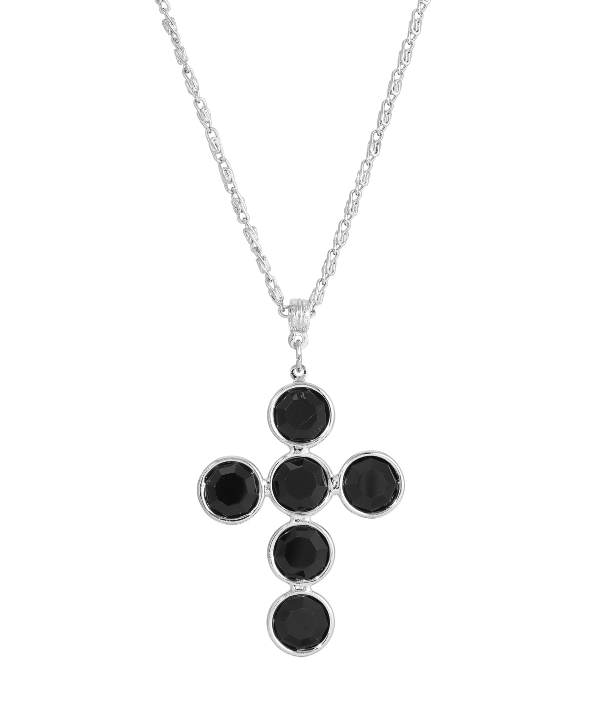 2028 Silver-tone Black Crystal Cross Chain Necklace