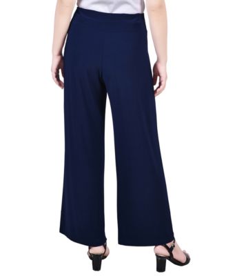 Petite Cropped Solid Pull On Pants with Sash