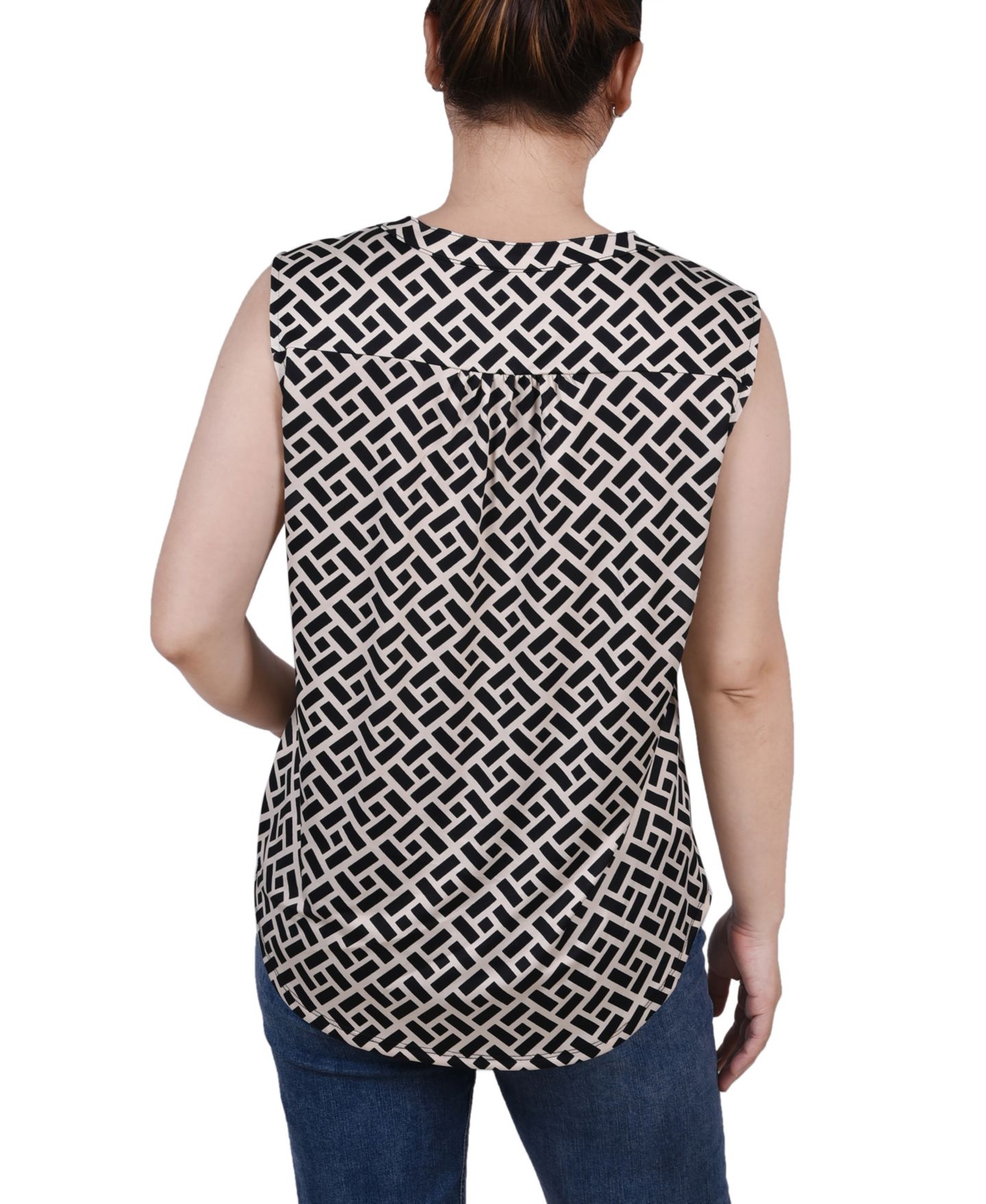 Женский топ NY Collection Petite Sleeveless Knit Y-neck, цвет: Чёрный — фото 2