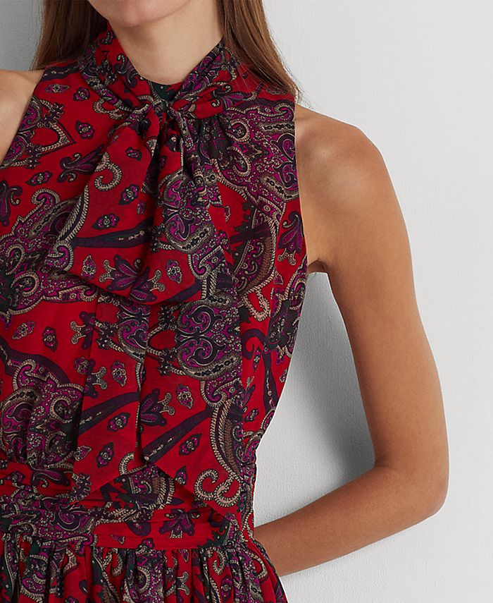 Lauren Ralph Lauren Women's Paisley Tie-Neck Georgette Gown - Macy's