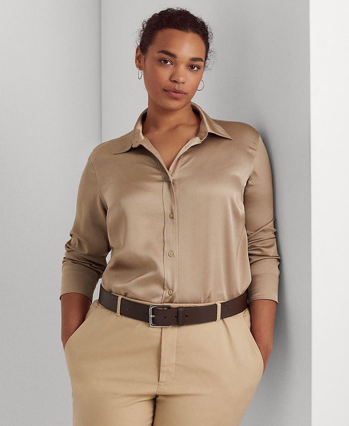 Lauren Ralph Lauren Plus-Size Satin Charmeuse Shirt & Reviews - Tops - Plus  Sizes - Macy's