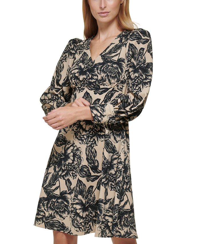 Calvin Klein Women's VNeck EmpireWaist Printed Dress Macy's