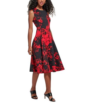 Calvin Klein Floral-Print Sleeveless A-Line Dress - Macy's