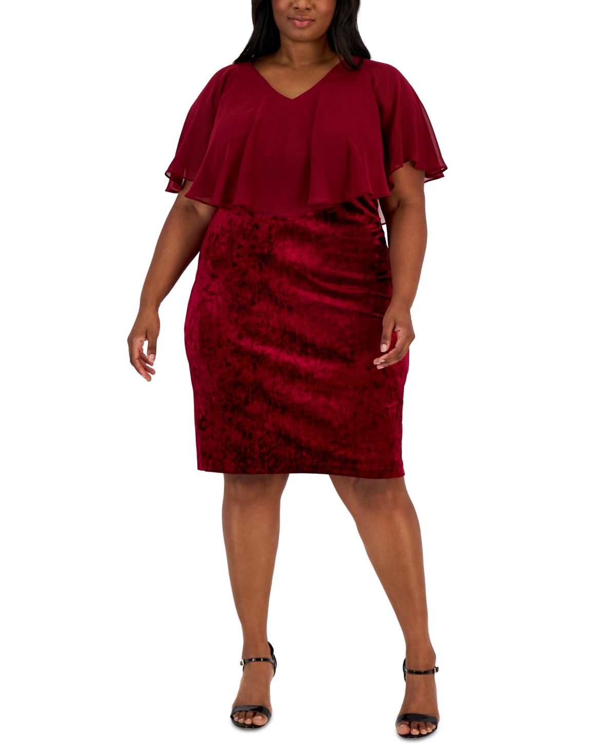 Connected Plus Size Popover Velvet Sheath Dress