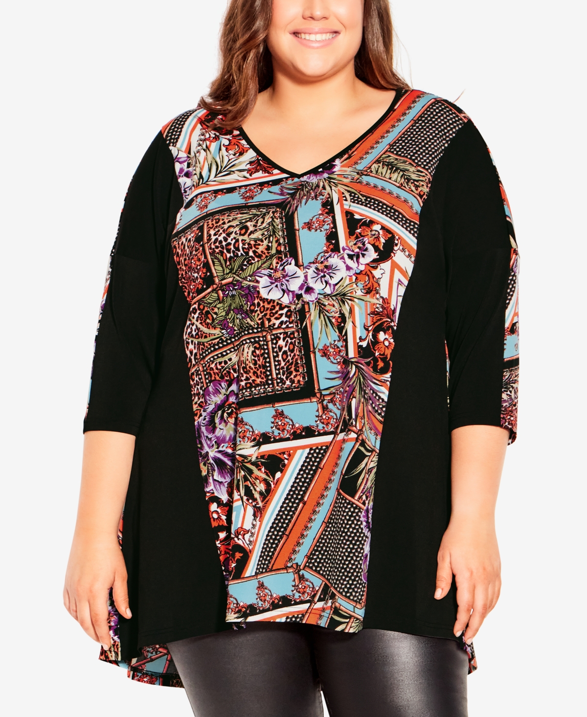 Plus Size Carson Contrast Tunic Top - Classic Scarf