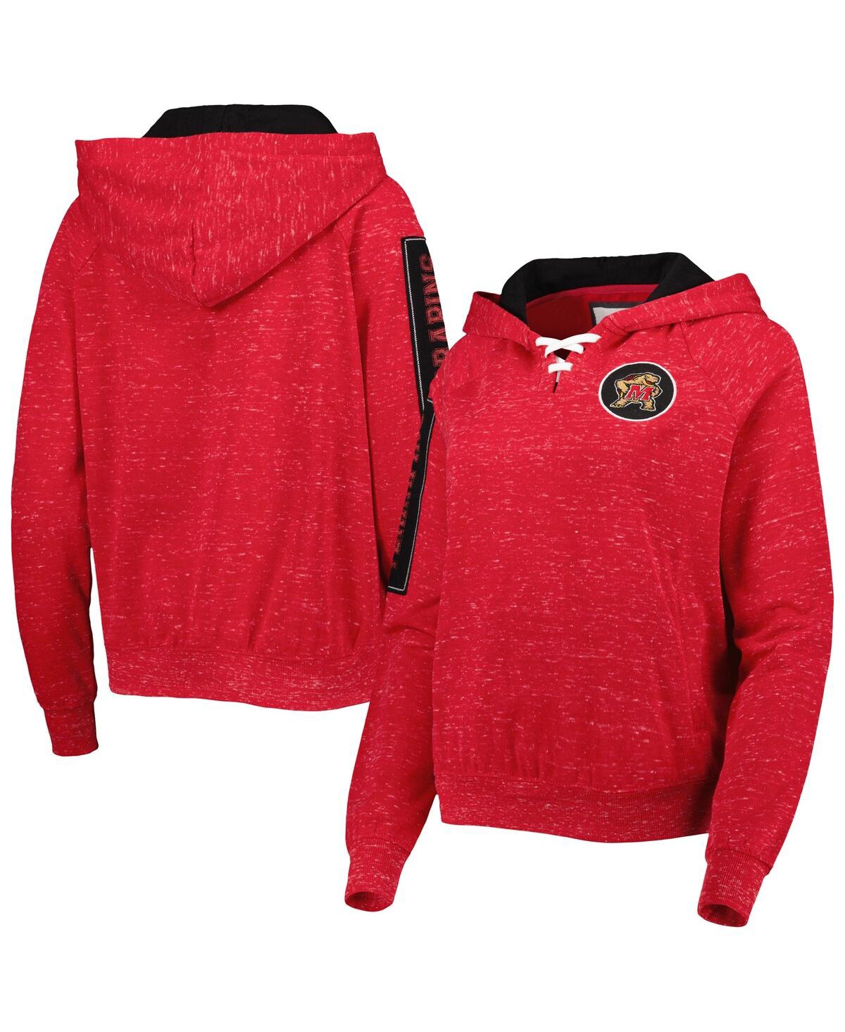 Women's Colosseum Red Maryland Terrapins The Devil Speckle Lace-Placket Raglan Pullover Hoodie - Red