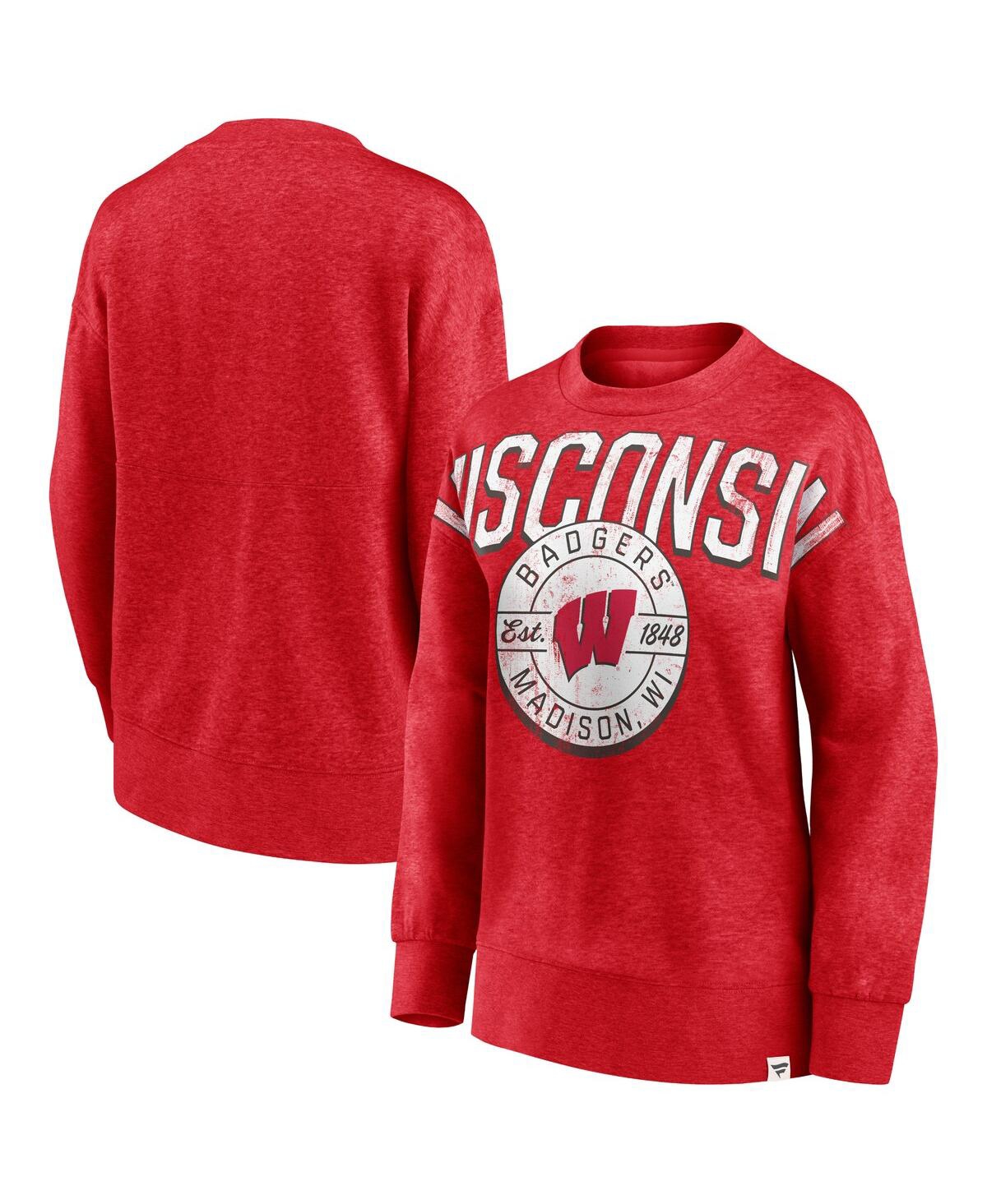 Shop Fanatics Women's  Heathered Red Wisconsin Badgers Jump Distribution Pullover Sweatshirt