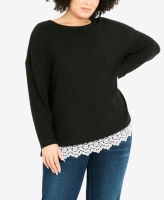 Avenue Plus Size Soft Touch Lace Hem Top - Macy's