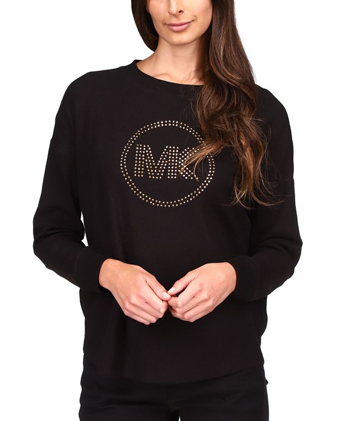 Michael Kors Women's Rhinestone-Logo Waffle-Knit Top & Reviews - Tops -  Women - Macy's