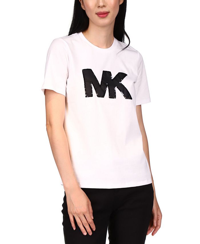 Michael Kors Women's Organic Cotton Sequined Logo T-Shirt & Reviews - Tops  - Women - Macy's