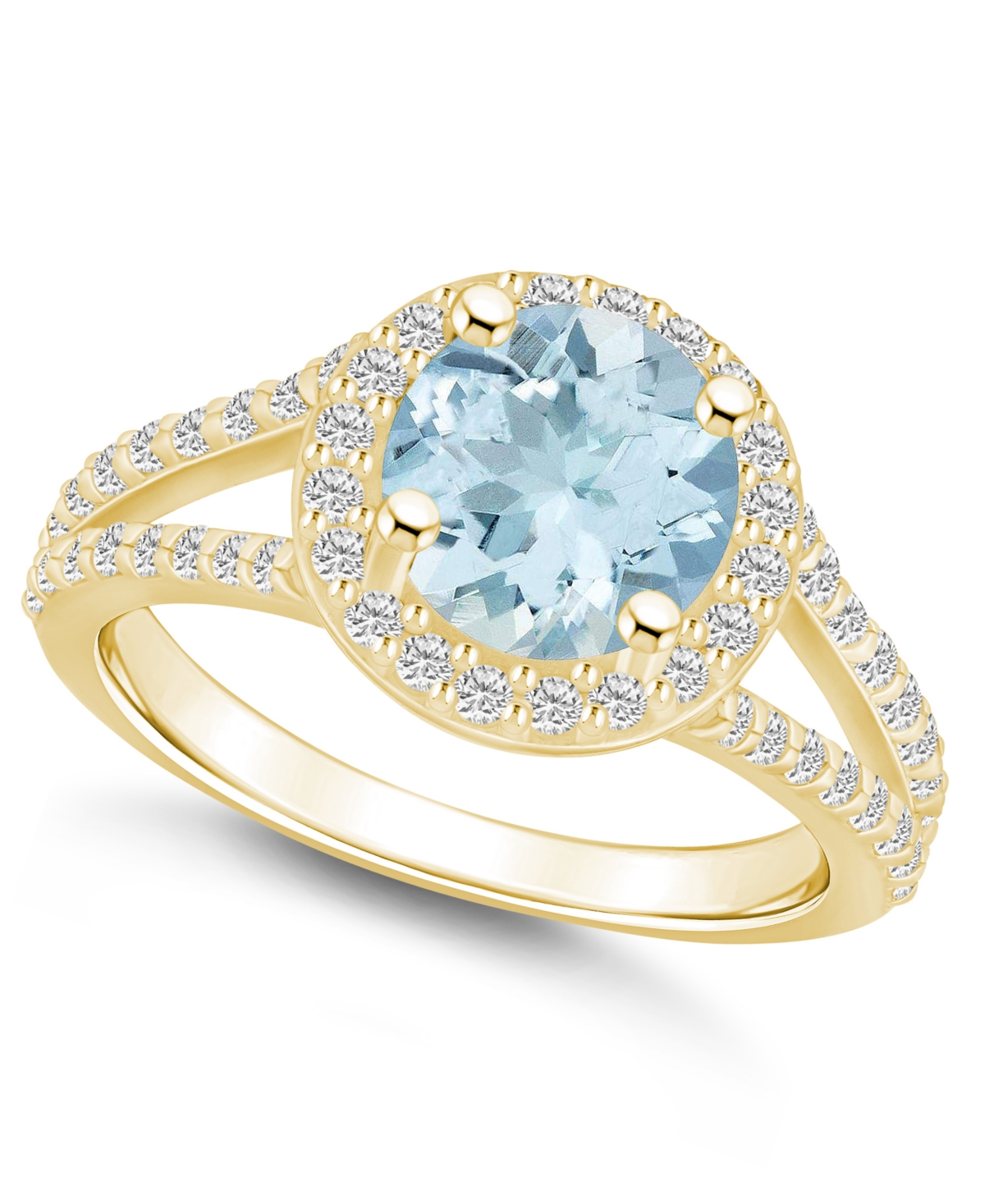 Macy's Aquamarine (1-7/8 Ct. T.w.) And Diamond (1/2 Ct. T.w.) Halo Ring In 14k Yellow Gold In Multi