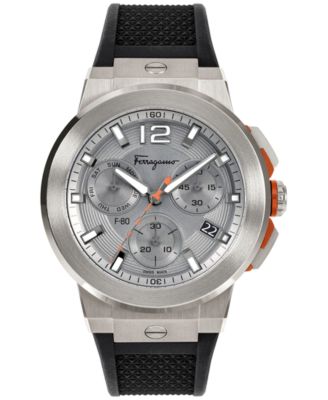 Ferragamo - Men's Swiss Chronograph F-80 Black Silicone Strap Watch 44mm