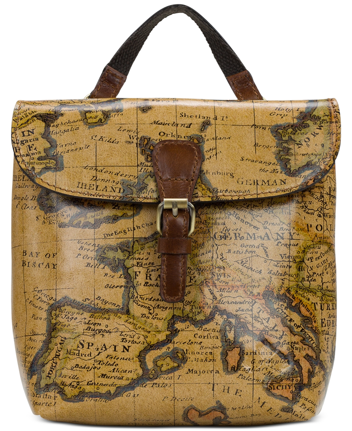 Vatoni Small Printed Leather Backpack - European Map