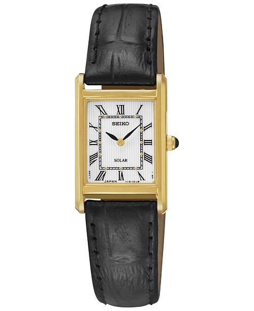 Seiko Women S Solar Black Leather Strap Watch 18mm Reviews All Fine Jewelry Jewelry Watches Macy S