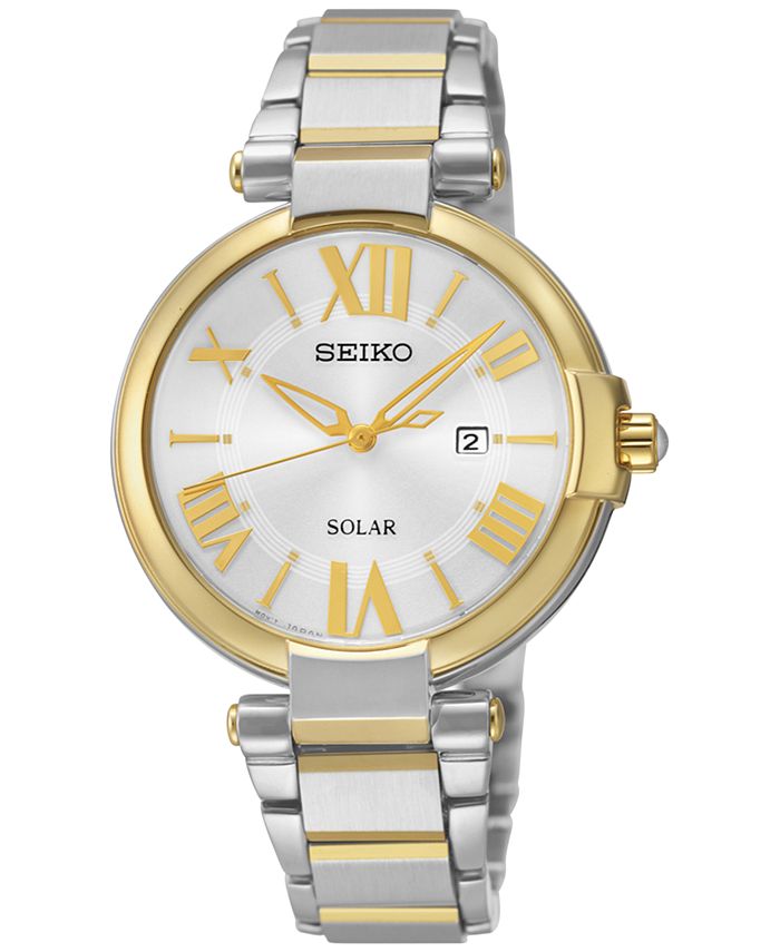 Seiko Women's Solar Two-Tone Stainless Steel Bracelet Watch 33mm SUT174 &  Reviews - All Watches - Jewelry & Watches - Macy's