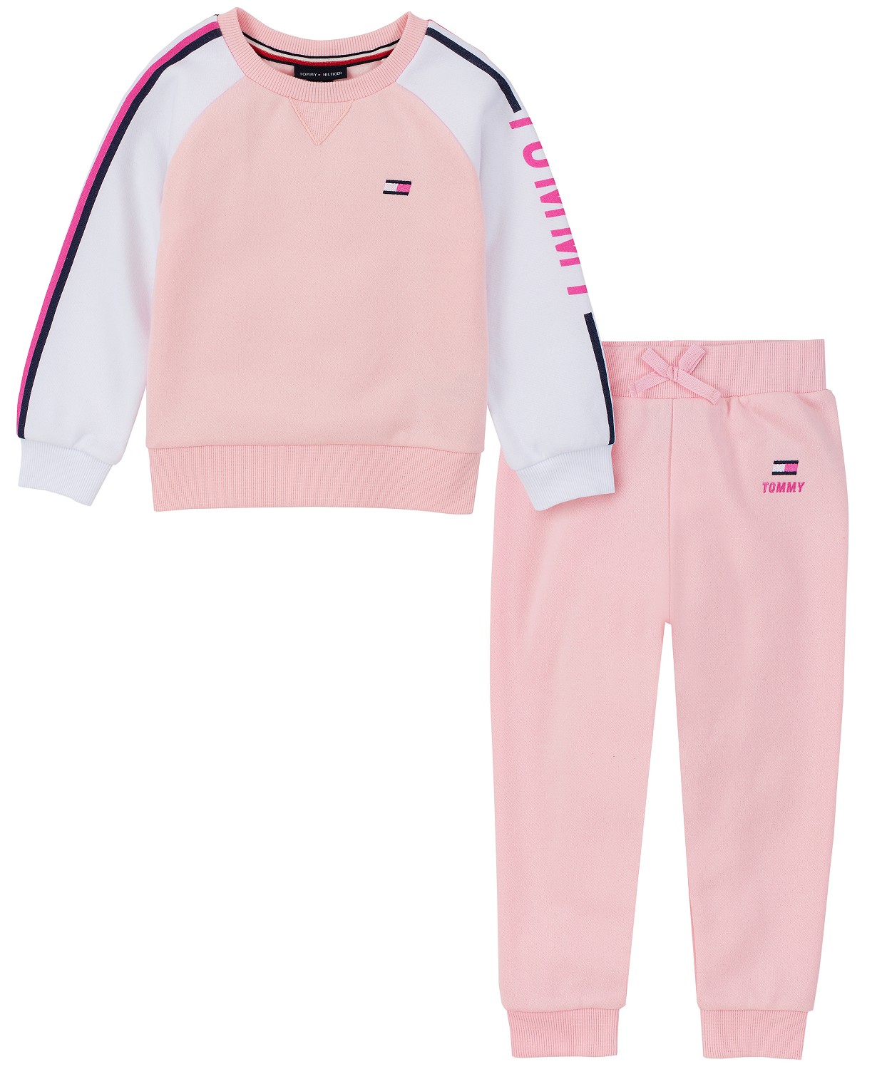 Toddler Girls 2 Piece Fleece Logo-Stripe Raglan Crew-Neck Pullover and Jogger Pants Set