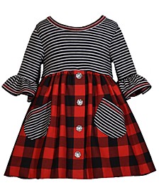 Baby Girls Three Quarter Sleeved Knit Dress with Pockets, 2 Piece Set