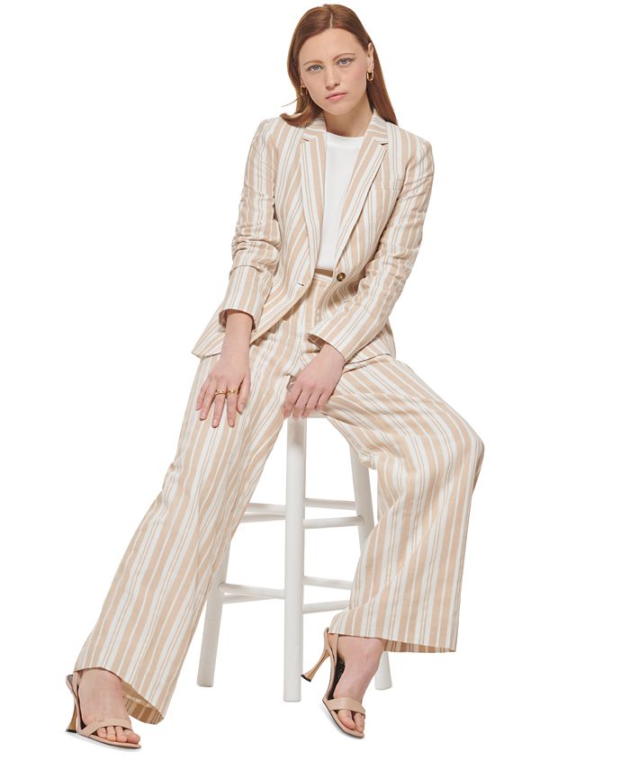 Calvin Klein Women's Striped One Button Jacket Gray Size 6 main image 0