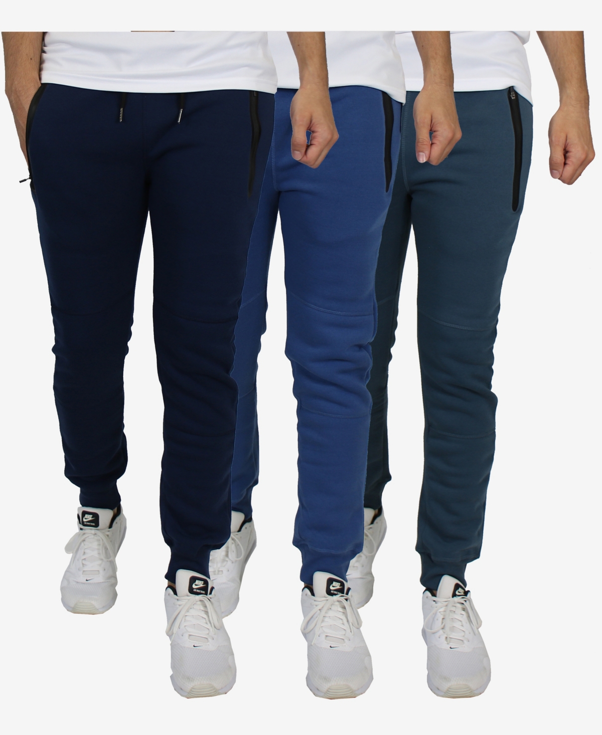 Shop Blu Rock Men's Slim Fit Fleece Jogger Sweatpants With Heat Seal Zipper Pockets, Pack Of 3 In Navy,heather Gray,blue