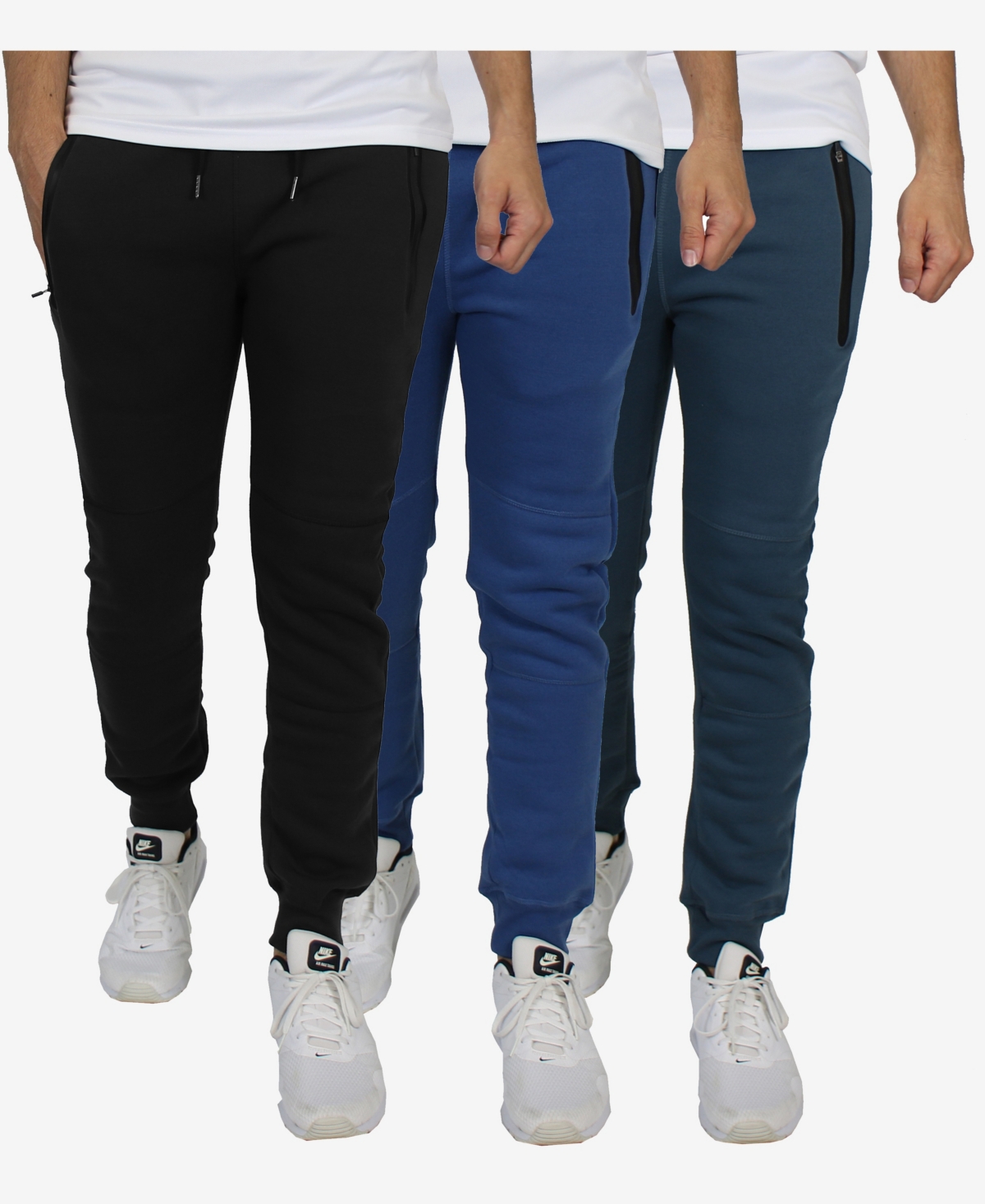Shop Blu Rock Men's Slim Fit Fleece Jogger Sweatpants With Heat Seal Zipper Pockets, Pack Of 3 In Black,blue,heather Gray